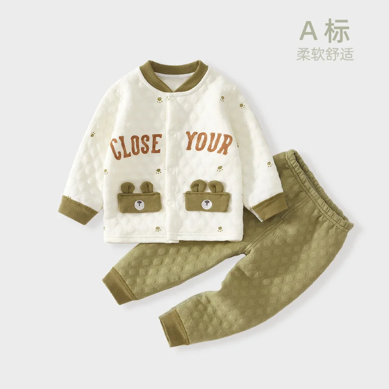 Boys' autumn and winter thermal underwear made of pure cotton with cotton lining