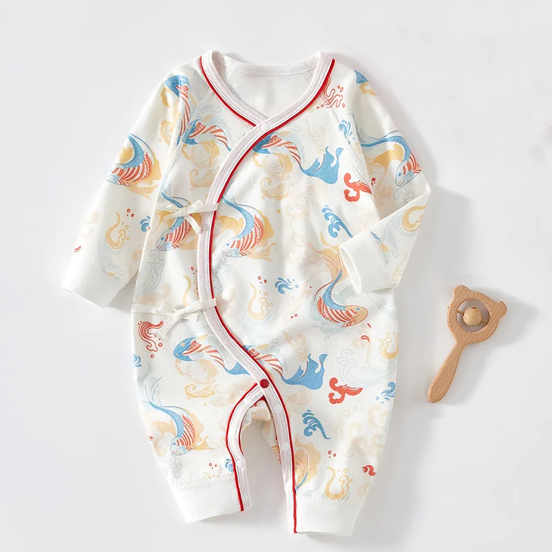 Pure cotton crawling clothes for infants and toddlers in spring and autumn