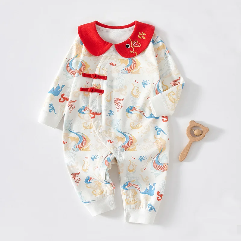 Spring and autumn crawling clothes made of pure cotton