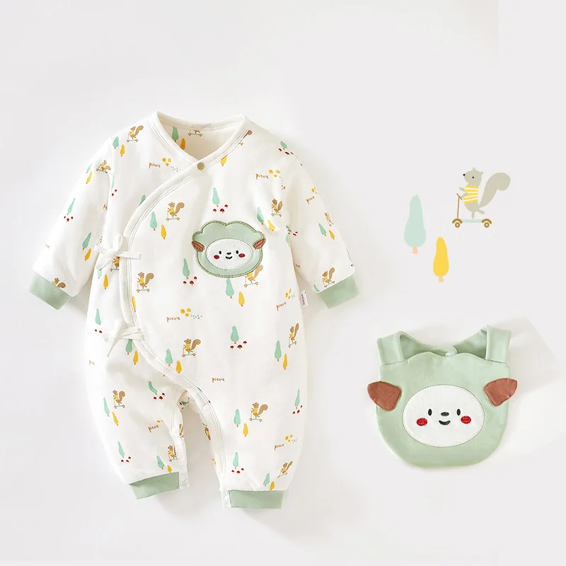 Infants and toddlers' autumn and winter crawling clothes with cotton padding