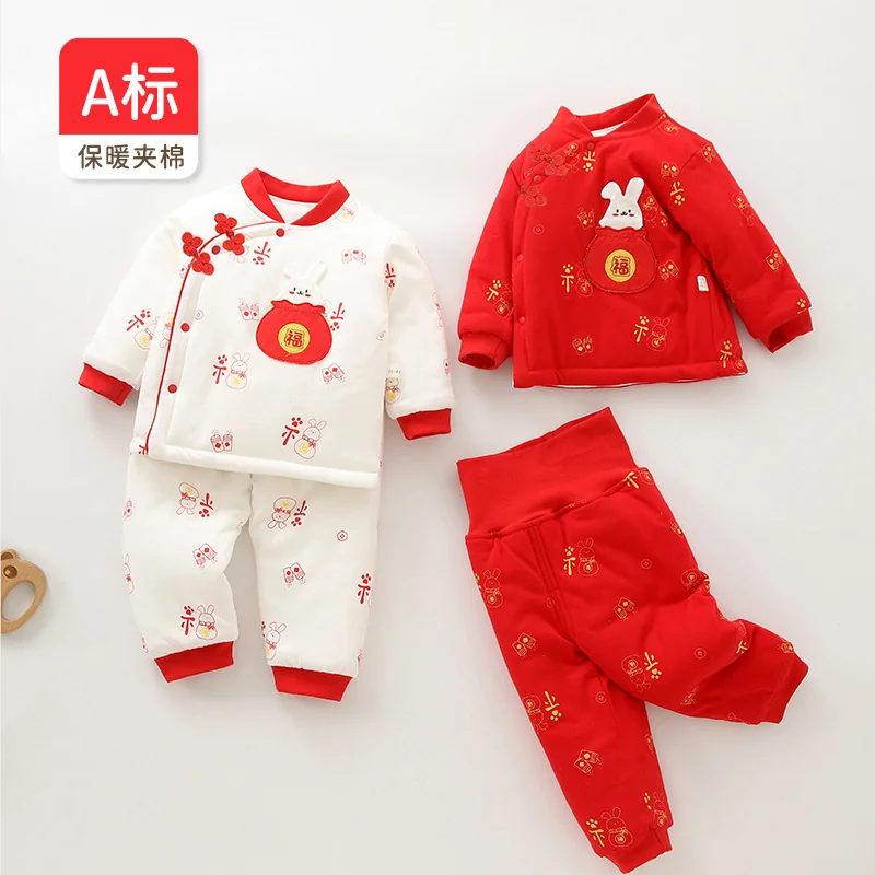 Thickened cotton-padded winter pajamas for infants and toddlers