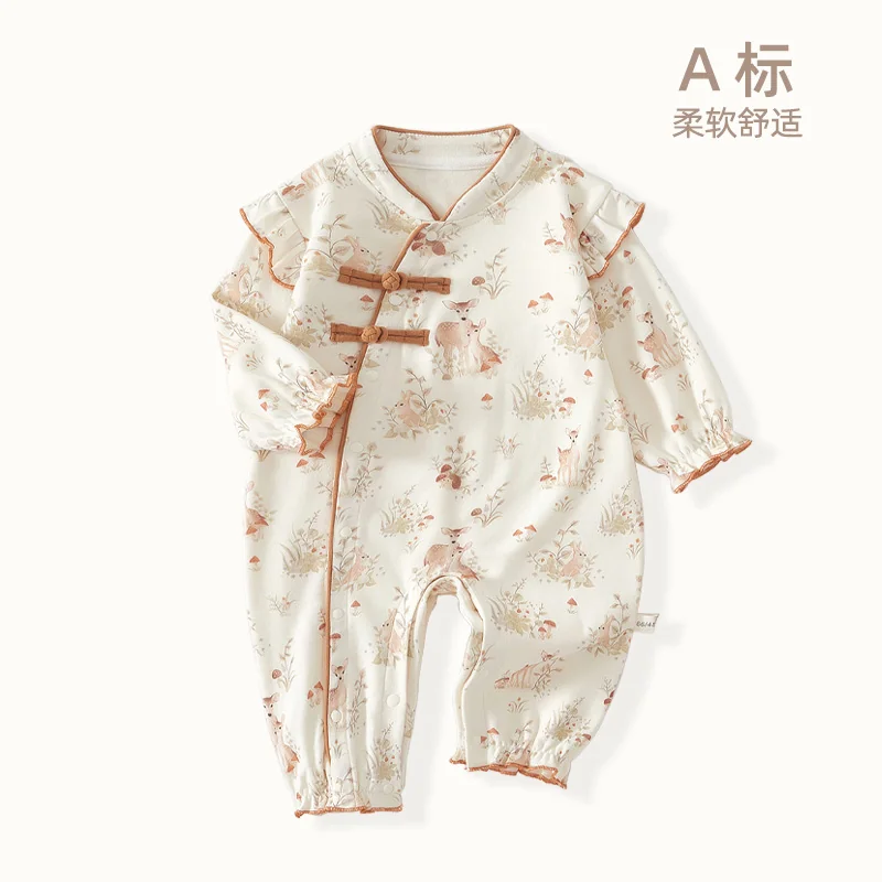 A girl's spring and autumn one-piece dress made of pure cotton