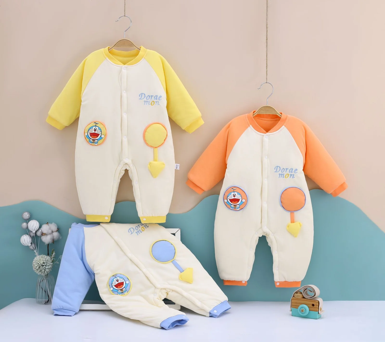 Thickened cotton-padded winter climbing suits for infants and toddlers