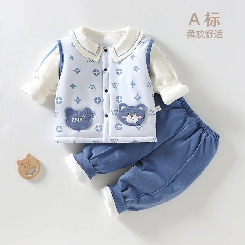 Thickened cotton-padded underwear set for infants and toddlers in autumn and winter