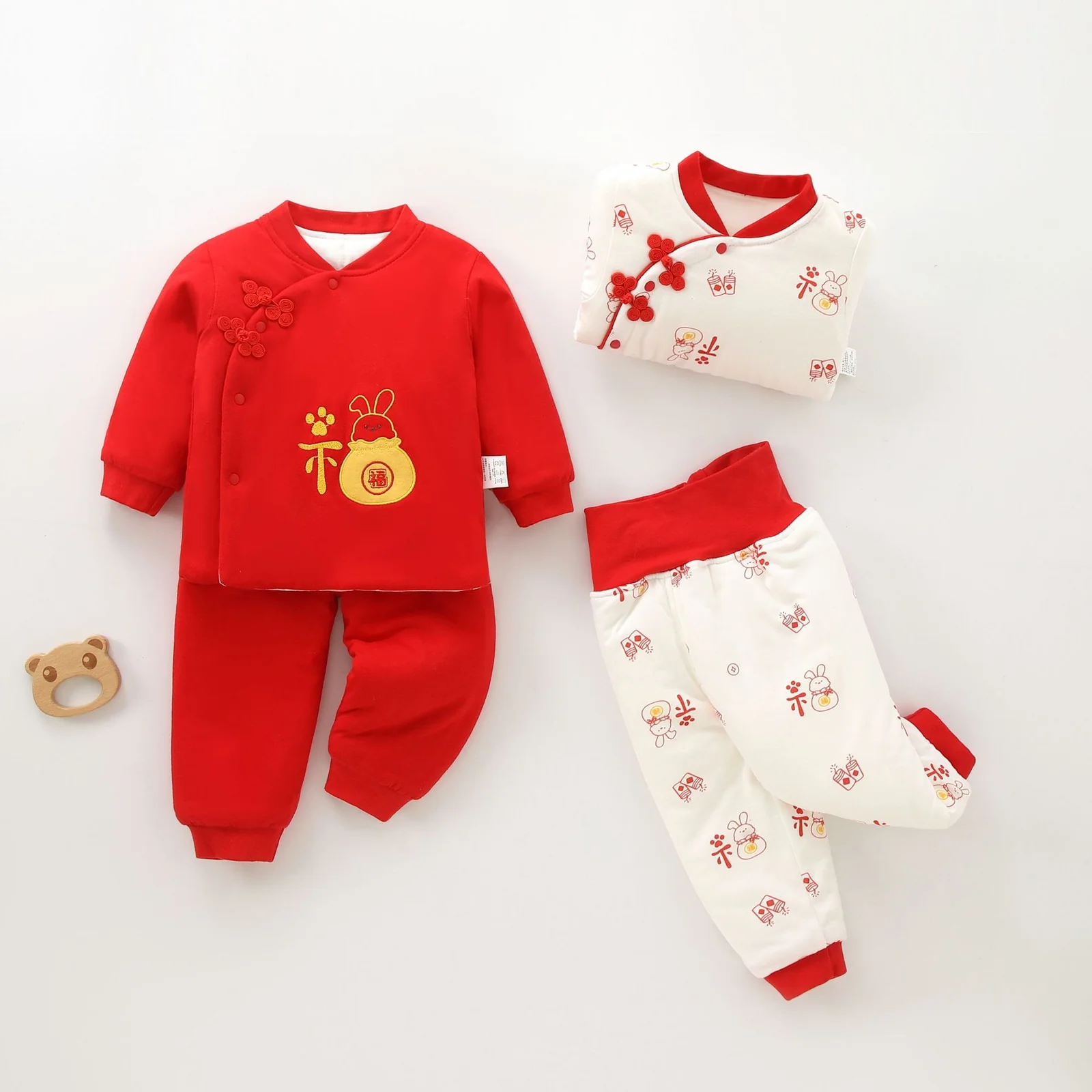 Thickened cotton-padded pajamas for infants and toddlers in autumn and winter