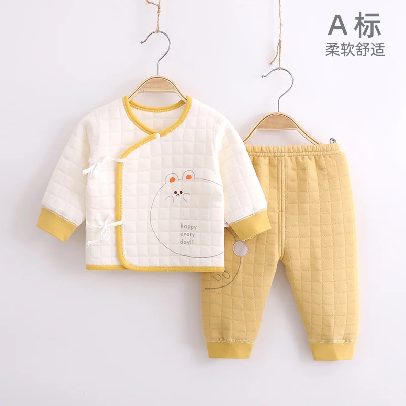 Infant and toddler autumn and winter two-piece set with pure cotton interlayer