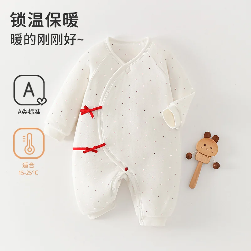 Infant and toddler autumn and winter crawling clothes with cotton lining, pure cotton thickened