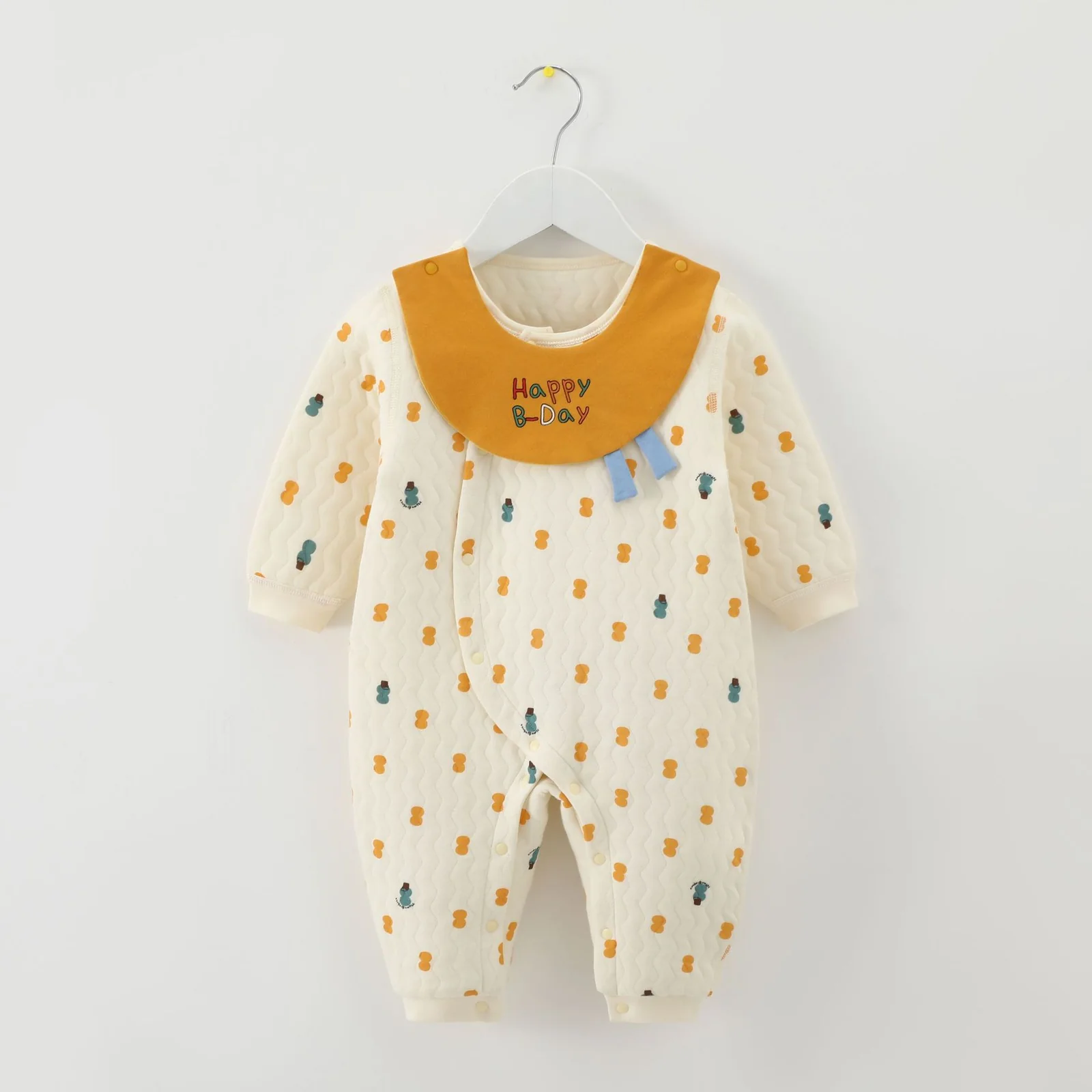 Infant and toddler autumn and winter crawling clothes made of pure cotton with cotton lining and thickened