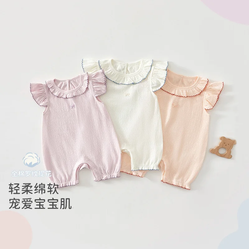 Summer crawling clothes for girls made of pure cotton, thin style